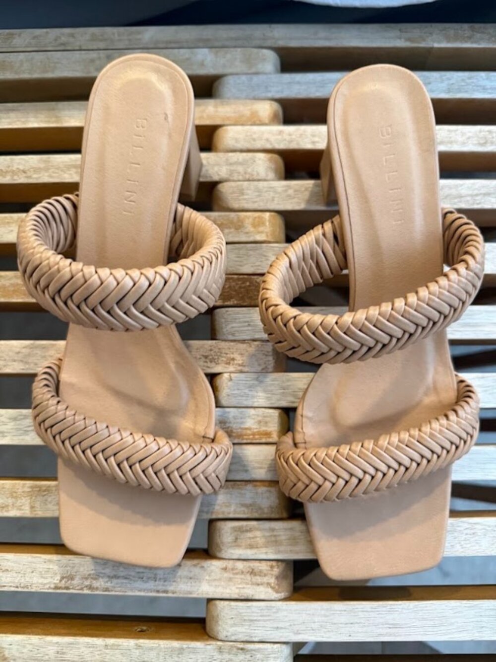 Billini Nude Woven Block Heel Sandals - Size 8